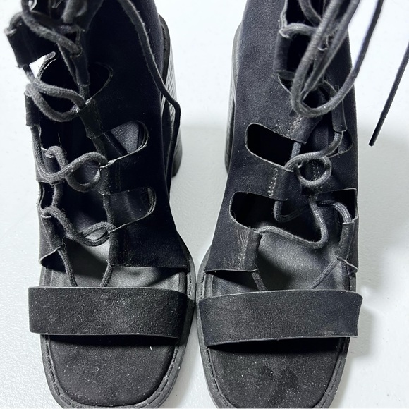 ASOS Black Faux Suede Lace Up Peep Toe Block Heels Size 6 - Picture 4 of 14